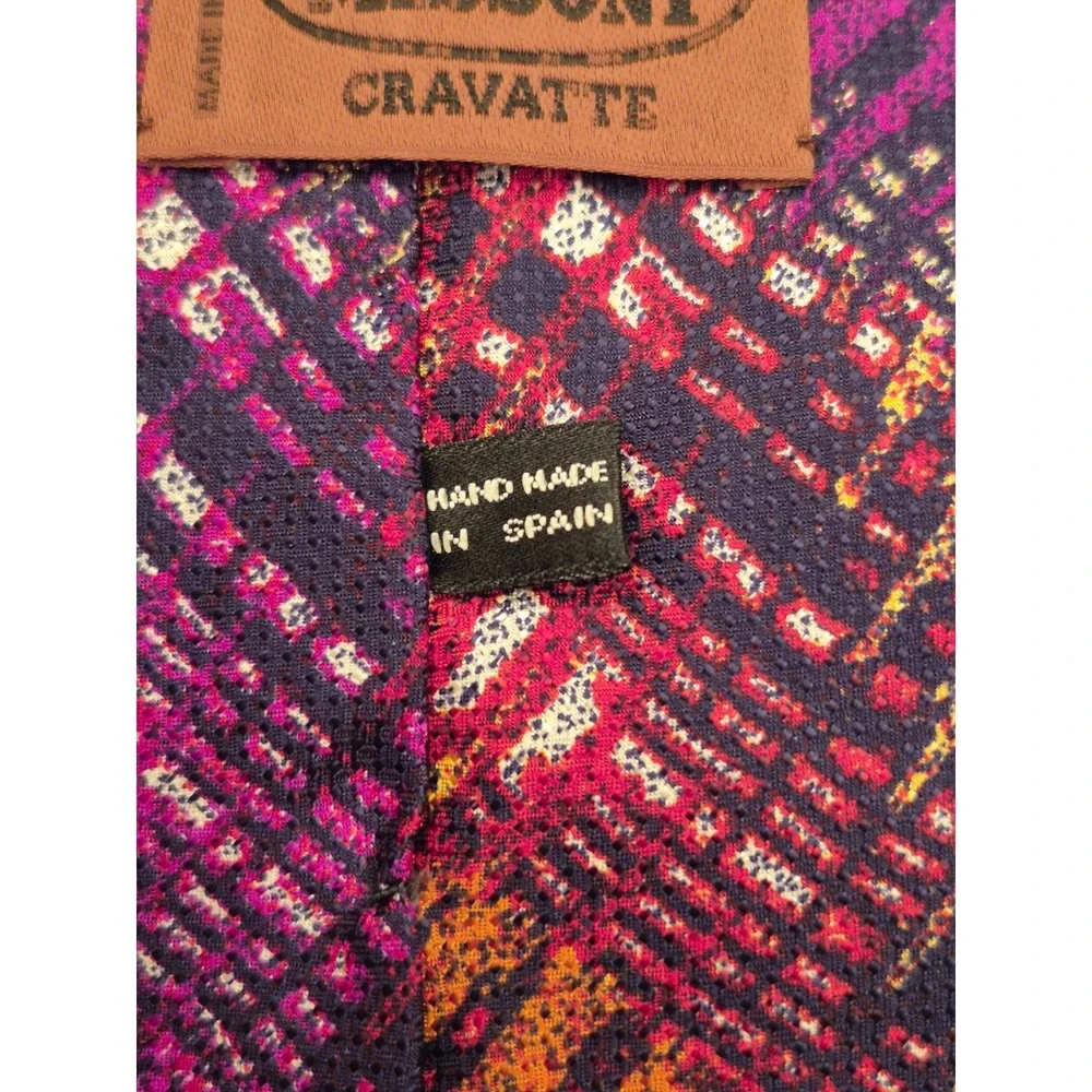 Missoni Cravatte Silk Tie Mens Abstract Geometric Magenta Orange Navyvint Spain